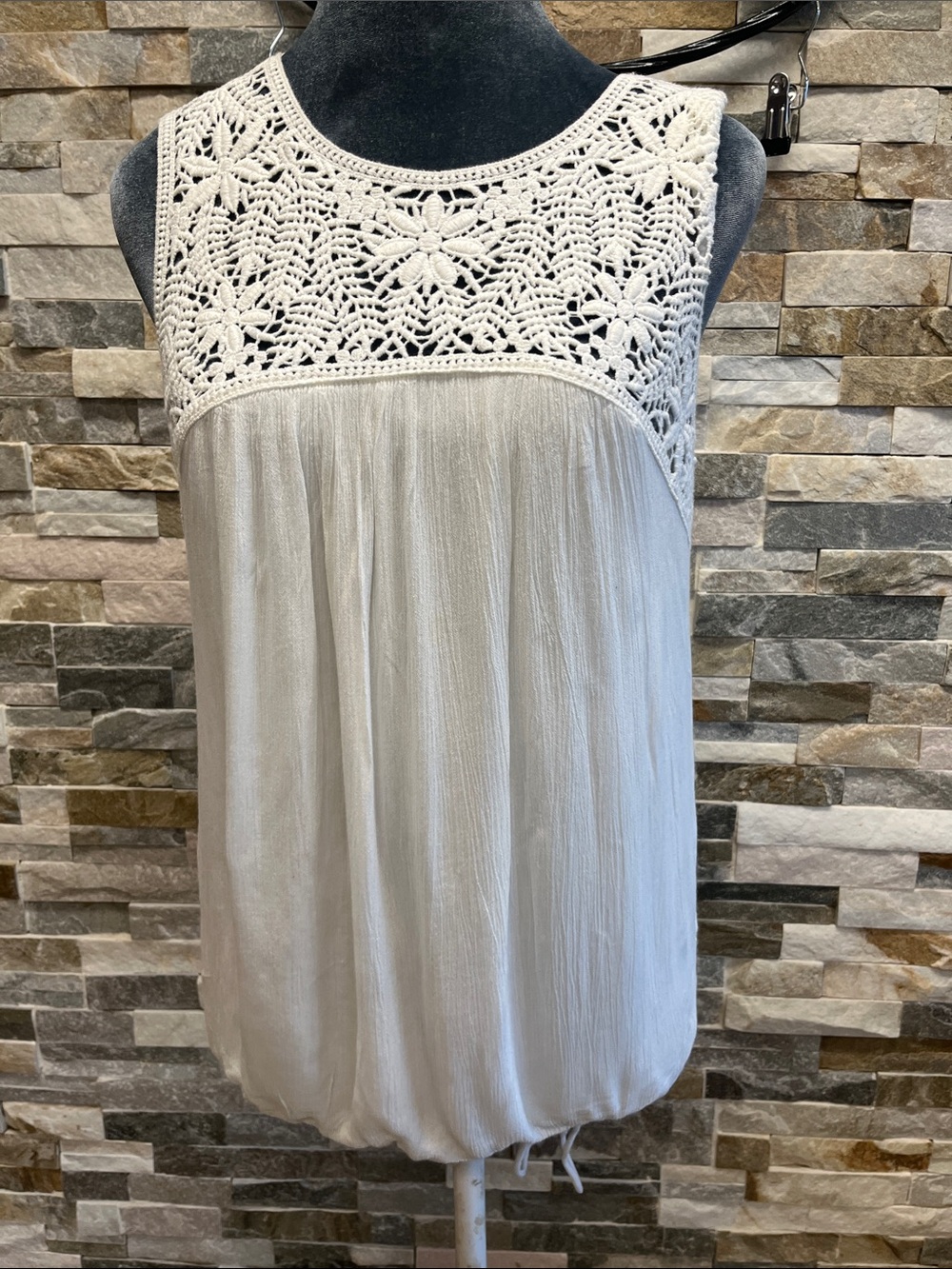 Max Studio Cream Crochet Yoke Sleeveless Tank